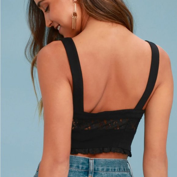 NWOT Free People "Here I go" Black Button Up Floral Cropped Brami Sz Medium - Picture 3 of 7